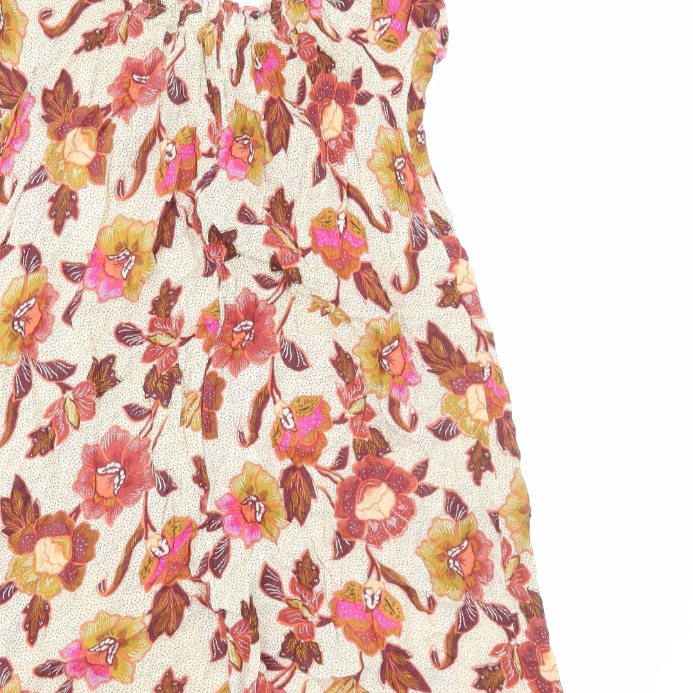 Primark Womens Multicoloured Floral Viscose Mini Size 4 Scoop Neck Pullover