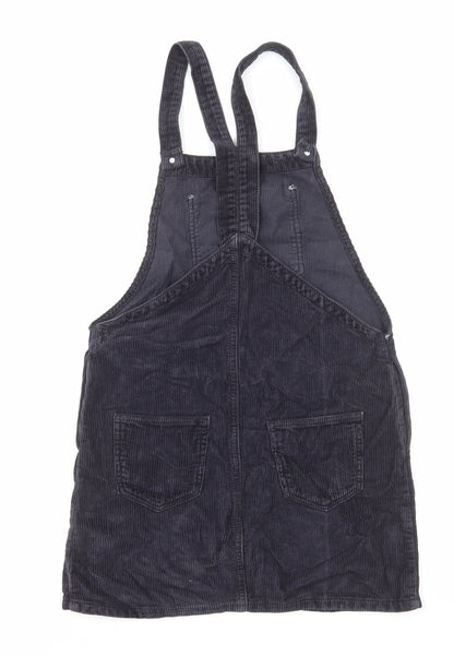 Topshop Womens Black Cotton Pinafore/Dungaree Dress Size 6 Square Neck Button