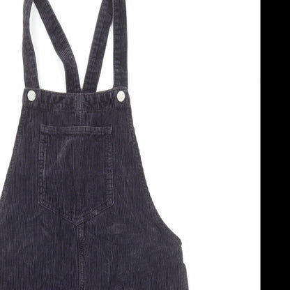 Topshop Womens Black Cotton Pinafore/Dungaree Dress Size 6 Square Neck Button