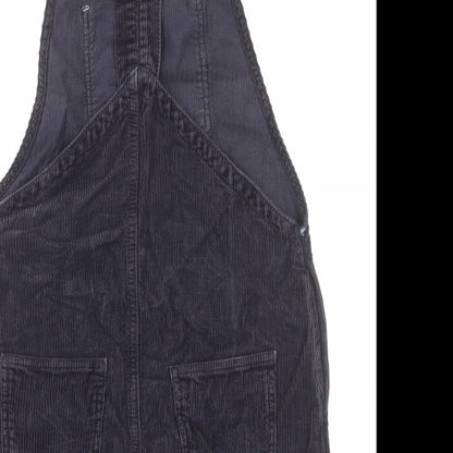 Topshop Womens Black Cotton Pinafore/Dungaree Dress Size 6 Square Neck Button