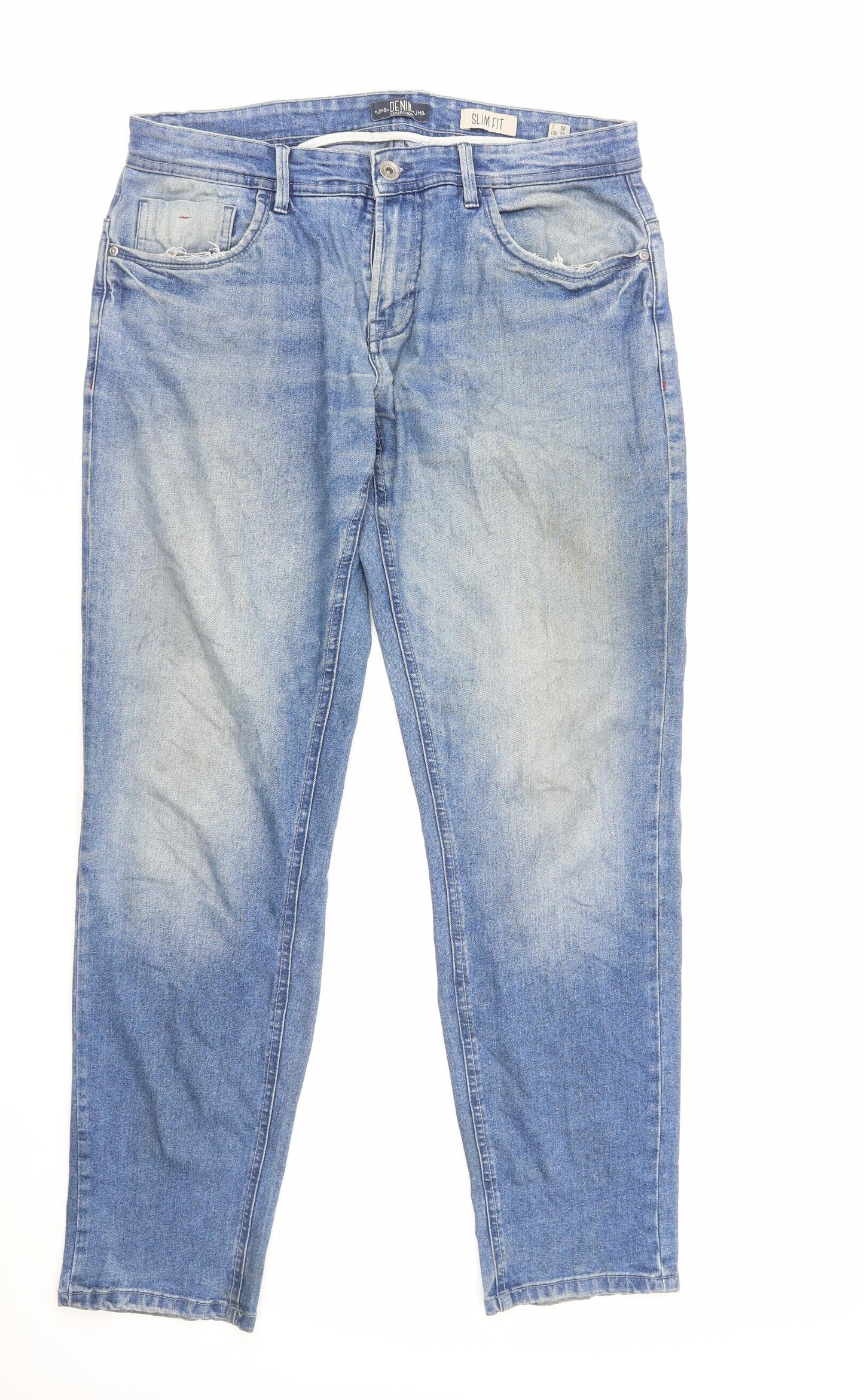 JBH Mens Blue Cotton Straight Jeans Size L Slim Zip