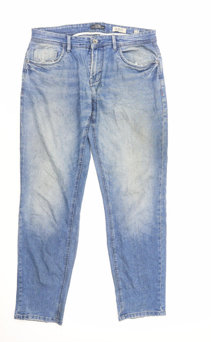 JBH Mens Blue Cotton Straight Jeans Size L Slim Zip
