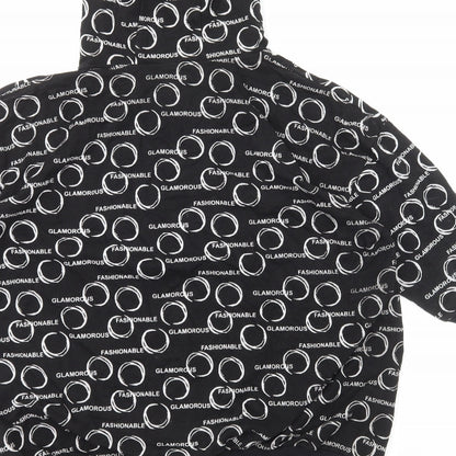 La Rosa Womens Black Geometric Cotton Pullover Hoodie Size M Pullover
