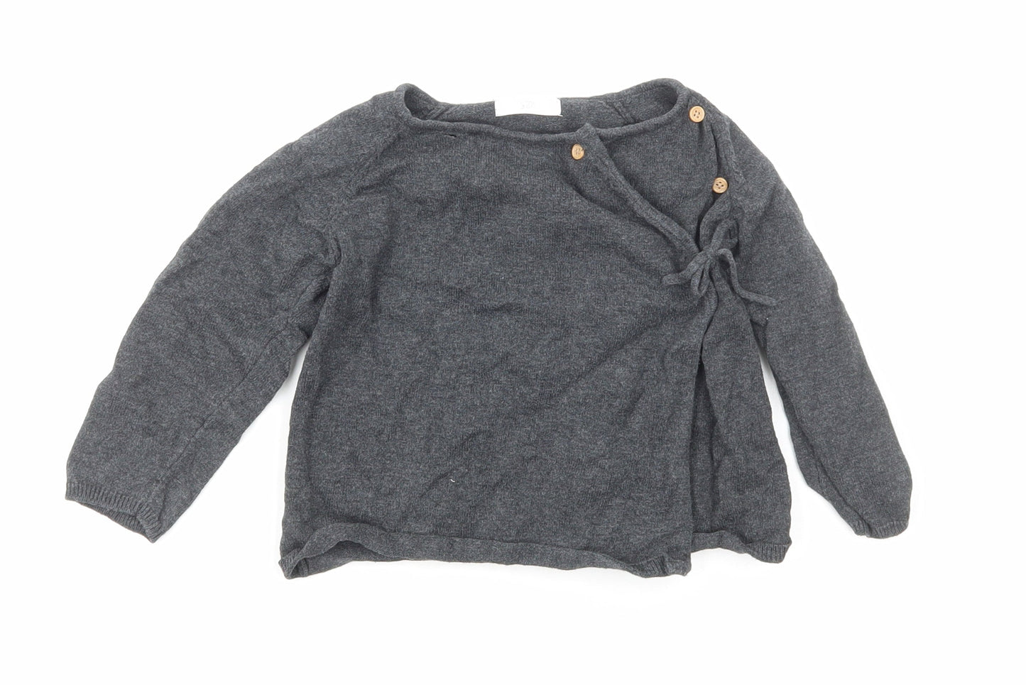 La Redoute Girls Grey Cotton Cardigan Jumper Size 12-18 Months Button