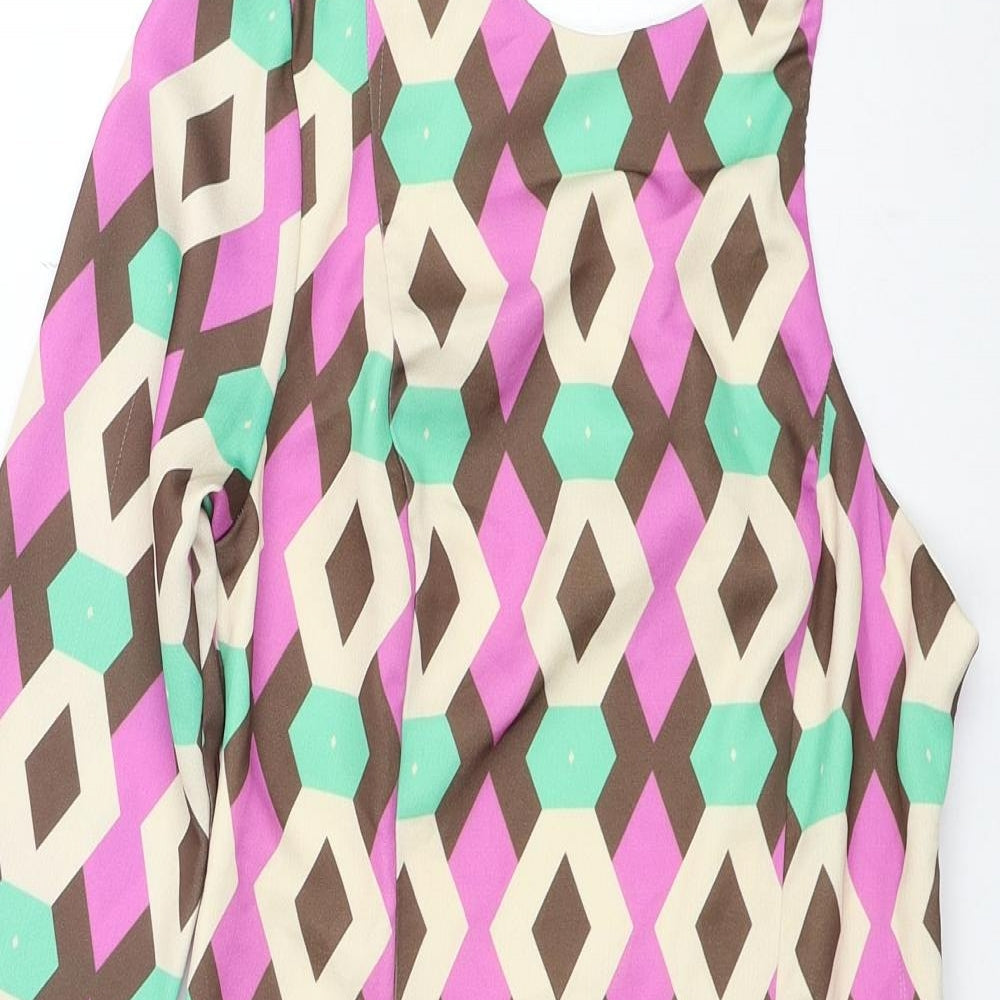 Zara Womens Multicoloured Geometric Polyester Shift Size XS Round Neck Zip