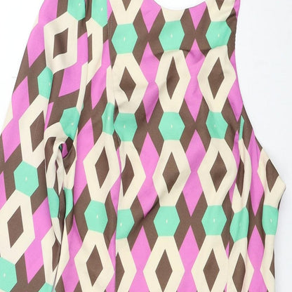 Zara Womens Multicoloured Geometric Polyester Shift Size XS Round Neck Zip