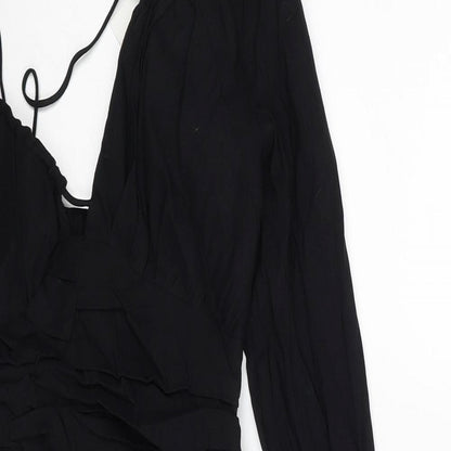 Zara Womens Black Linen Mini Size XS One Shoulder Zip