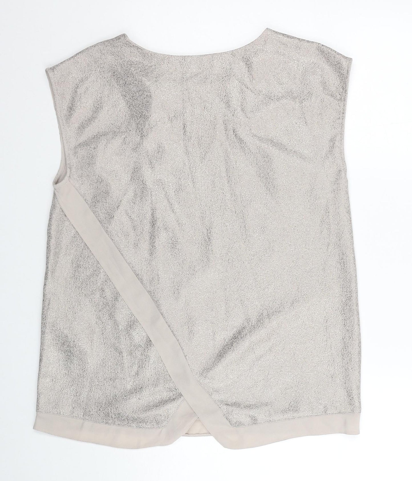Oasis Womens Beige Polyester Basic Tank Size 10 Round Neck - Metallic Wrap Back Detail
