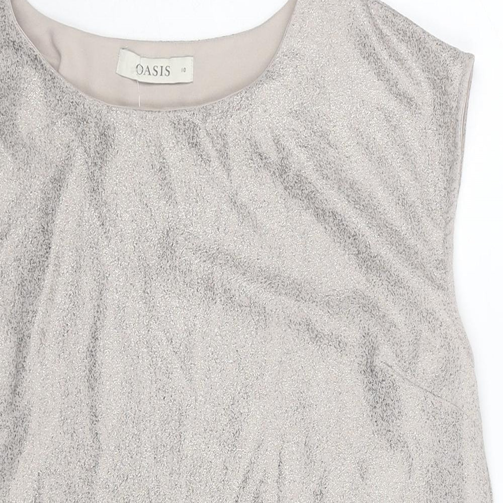 Oasis Womens Beige Polyester Basic Tank Size 10 Round Neck - Metallic Wrap Back Detail
