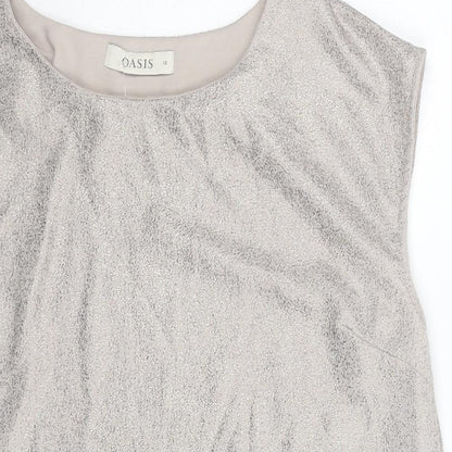 Oasis Womens Beige Polyester Basic Tank Size 10 Round Neck - Metallic Wrap Back Detail