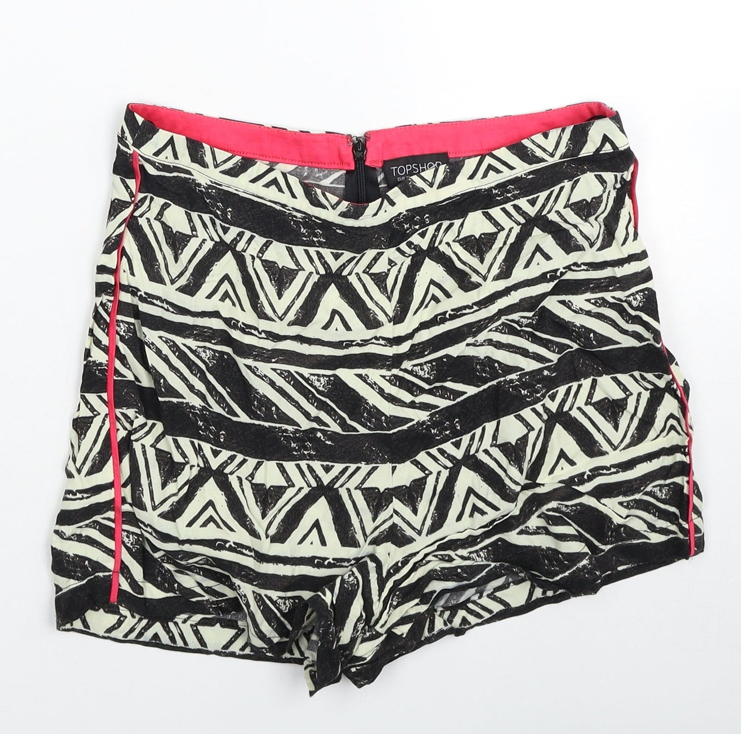 Topshop Womens Black Geometric Viscose Culotte Shorts Size 10 Regular Zip