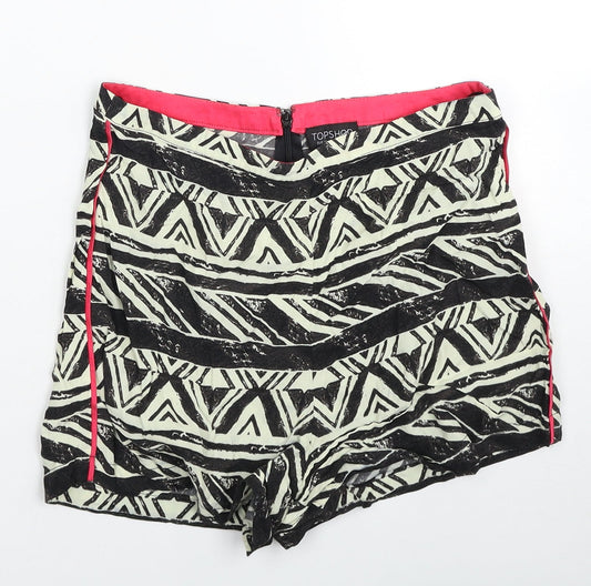 Topshop Womens Black Geometric Viscose Culotte Shorts Size 10 Regular Zip