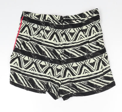 Topshop Womens Black Geometric Viscose Culotte Shorts Size 10 Regular Zip