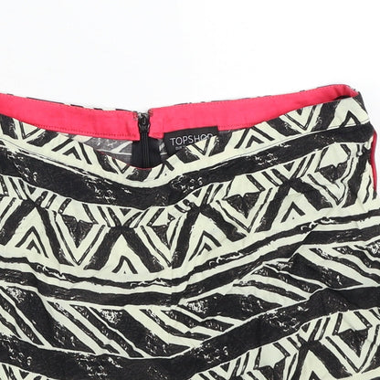Topshop Womens Black Geometric Viscose Culotte Shorts Size 10 Regular Zip