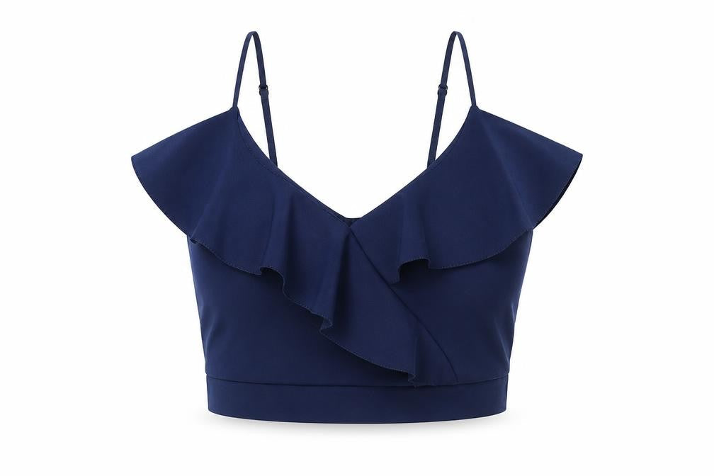 Quiz Womens Blue Polyester Cropped Blouse Size 6 V-Neck