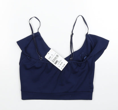 Quiz Womens Blue Polyester Cropped Blouse Size 6 V-Neck