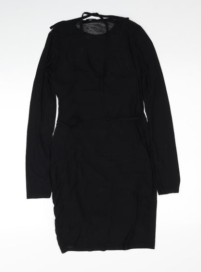 Missguided Womens Black Polyester Pencil Dress Size 10 Round Neck Pullover