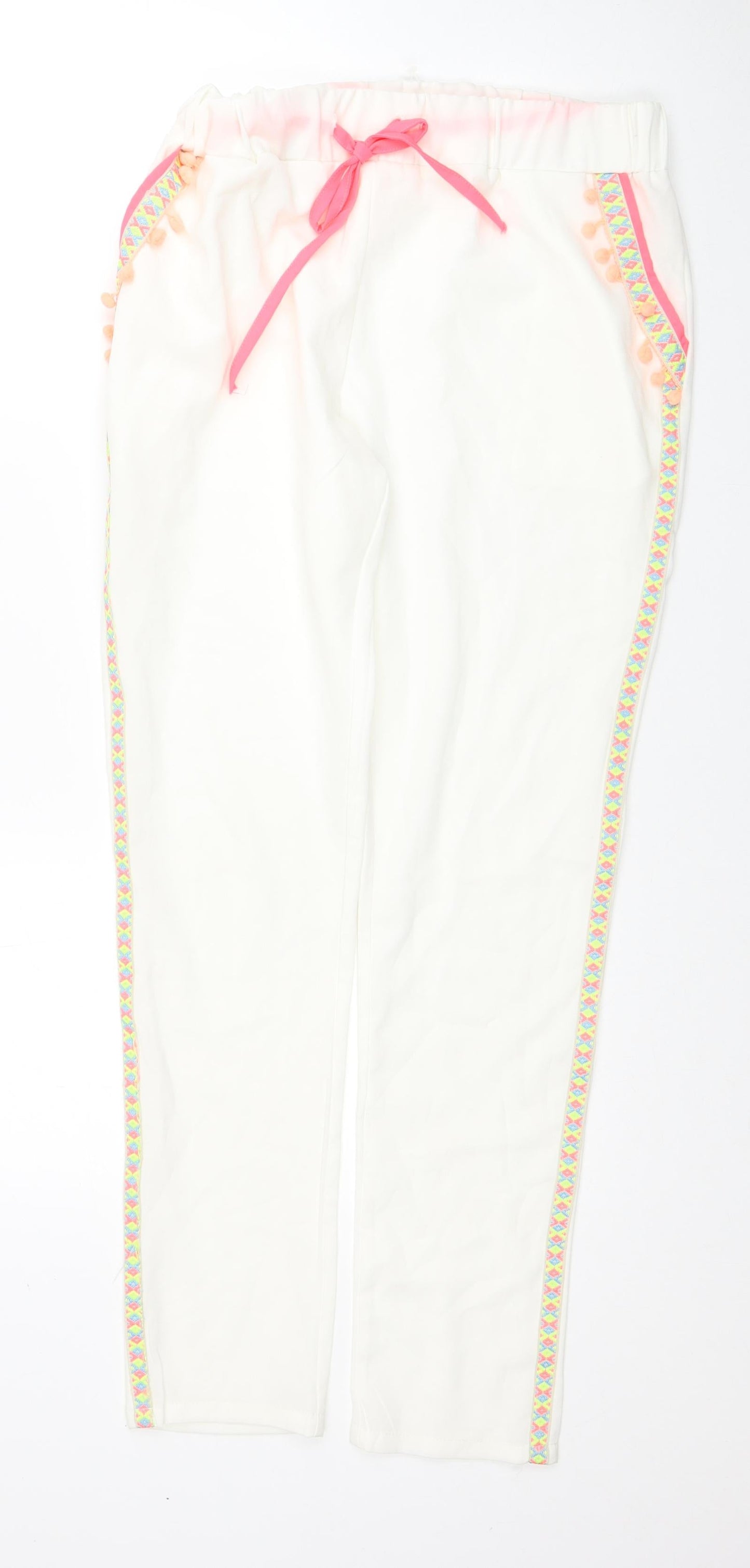 MJA Womens White Polyester Trousers Size S Regular Drawstring
