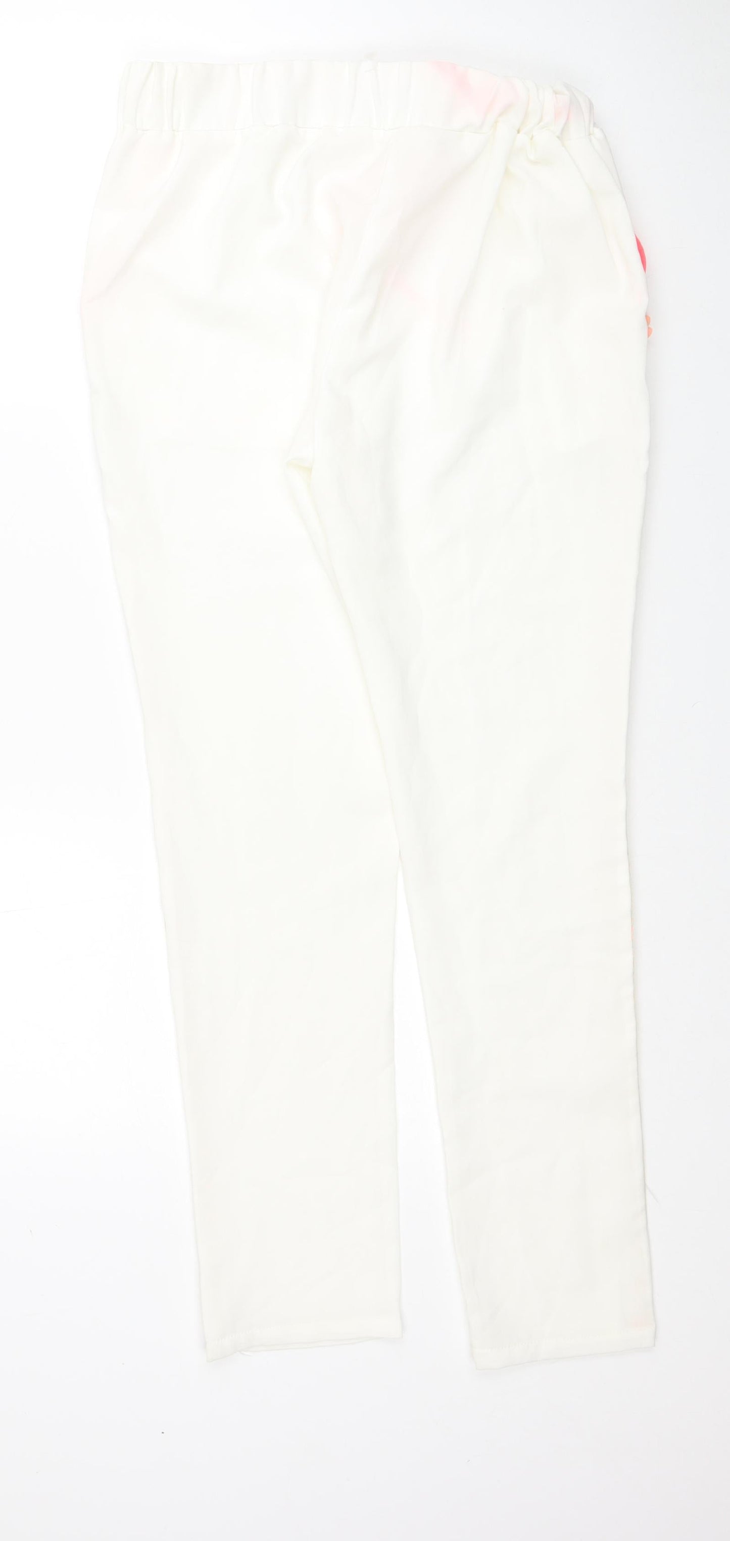 MJA Womens White Polyester Trousers Size S Regular Drawstring