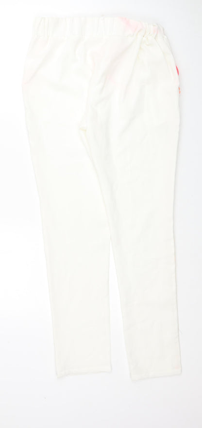MJA Womens White Polyester Trousers Size S Regular Drawstring