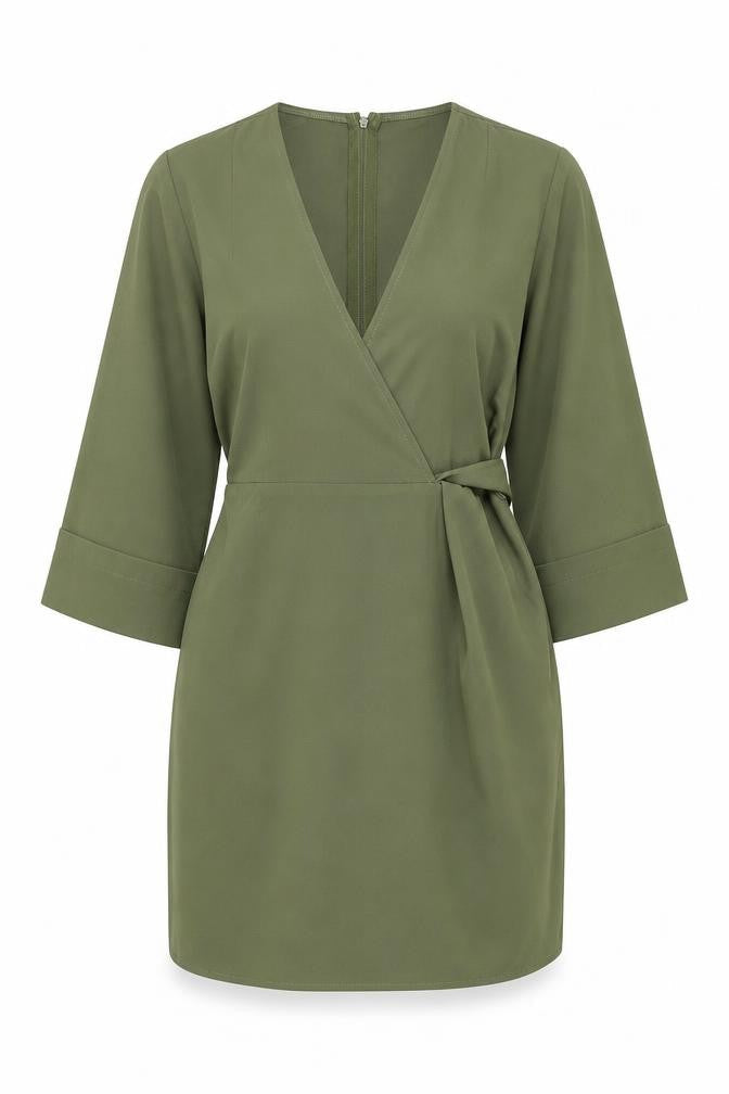ASOS Womens Green Herringbone Polyester Mini Size 2 V-Neck Zip