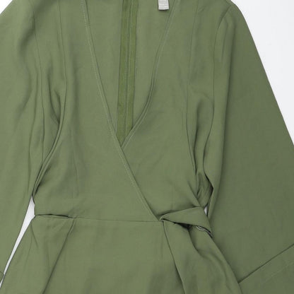 ASOS Womens Green Herringbone Polyester Mini Size 2 V-Neck Zip