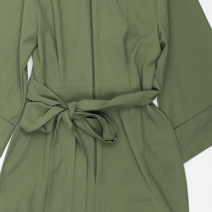 ASOS Womens Green Herringbone Polyester Mini Size 2 V-Neck Zip