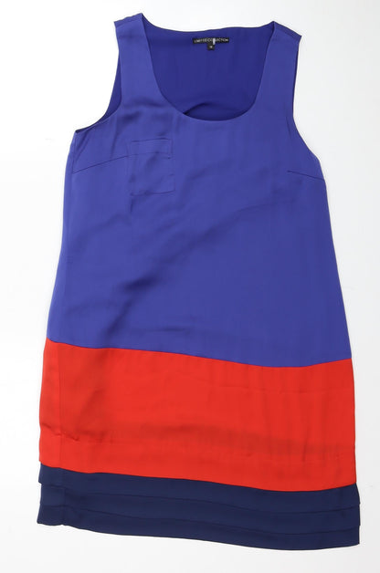 Marks and Spencer Womens Blue Colourblock Polyester Shift Size 12 Scoop Neck Pullover
