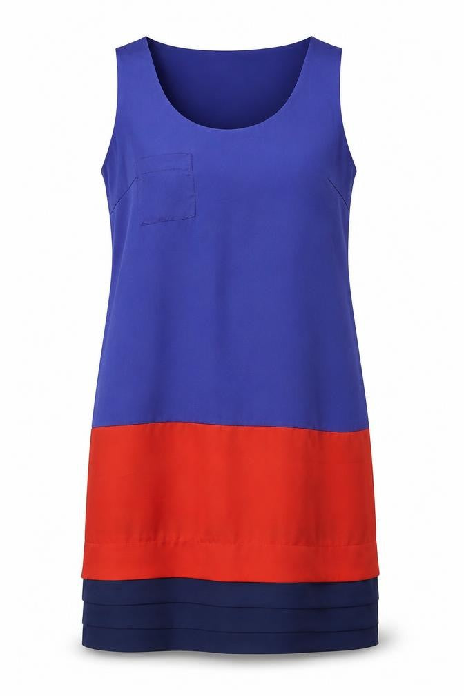 Marks and Spencer Womens Blue Colourblock Polyester Shift Size 12 Scoop Neck Pullover