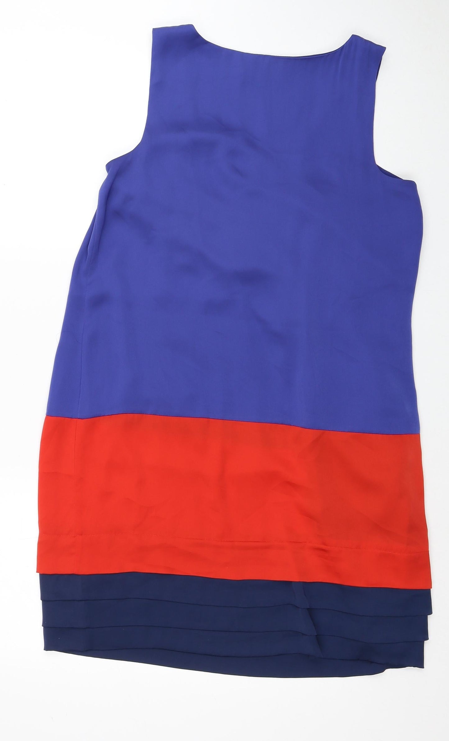Marks and Spencer Womens Blue Colourblock Polyester Shift Size 12 Scoop Neck Pullover