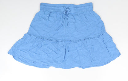 Primark Womens Blue Viscose Flare Skirt Size 6 Drawstring