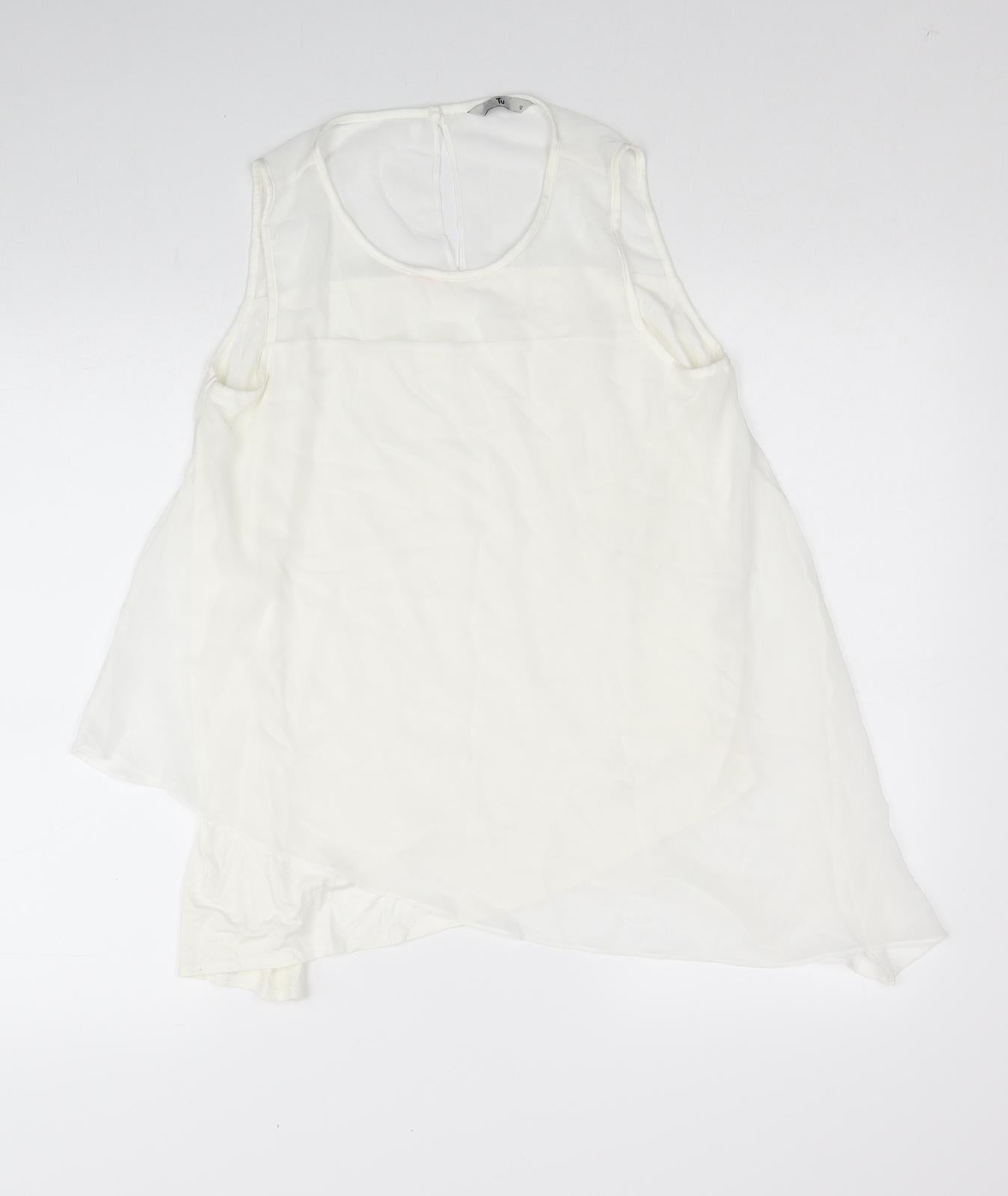 TU Womens White Polyester Basic Blouse Size 10 Scoop Neck