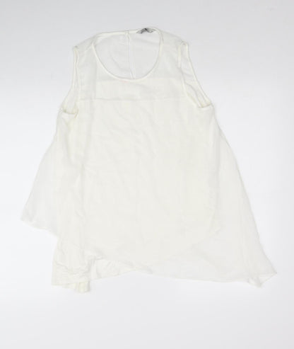 TU Womens White Polyester Basic Blouse Size 10 Scoop Neck