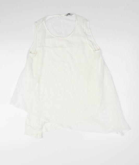 TU Womens White Polyester Basic Blouse Size 10 Scoop Neck