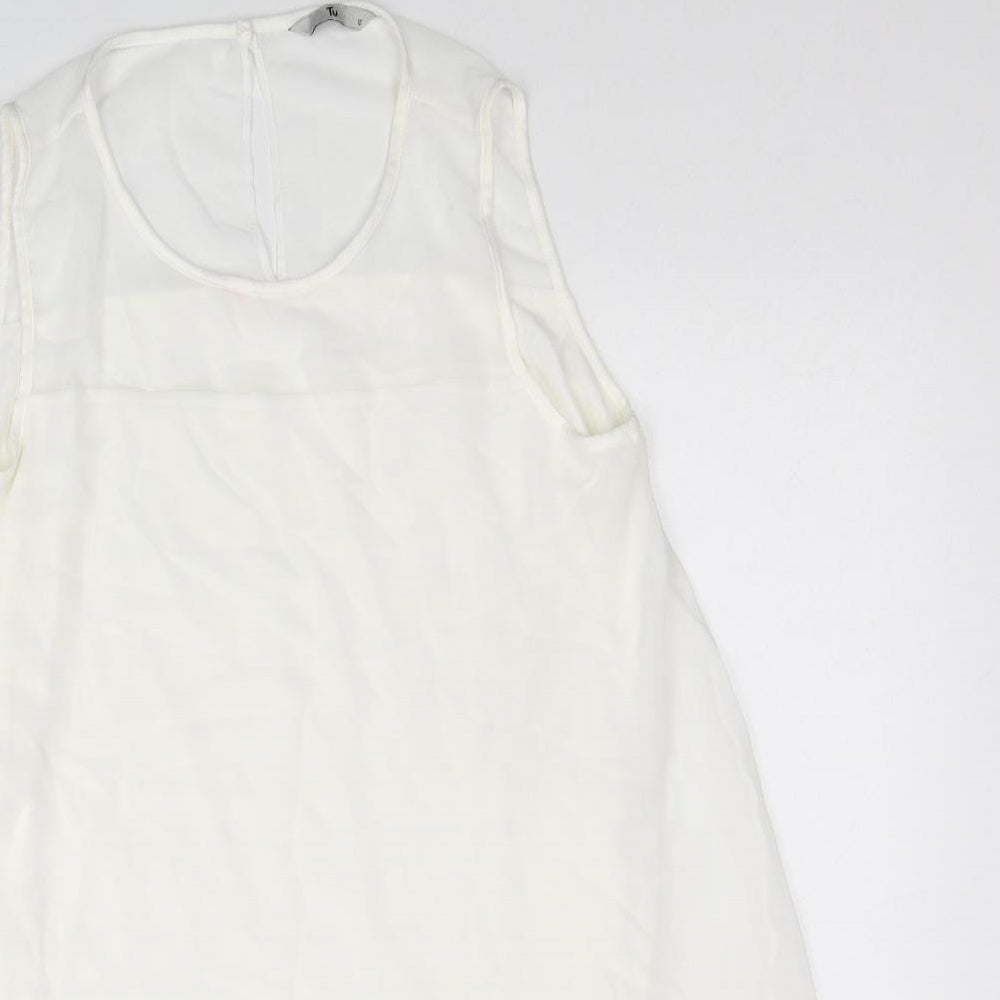 TU Womens White Polyester Basic Blouse Size 10 Scoop Neck