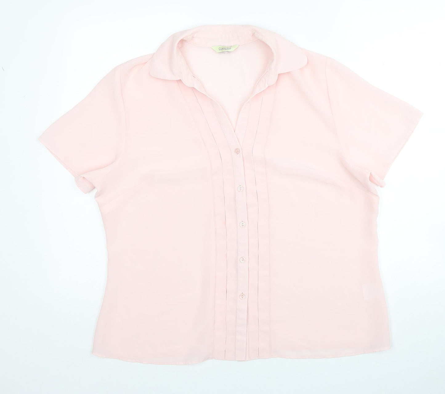 Classics Womens Pink Polyester Basic Button-Up Size 16 Collared