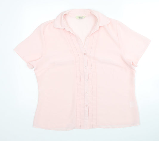 Classics Womens Pink Polyester Basic Button-Up Size 16 Collared