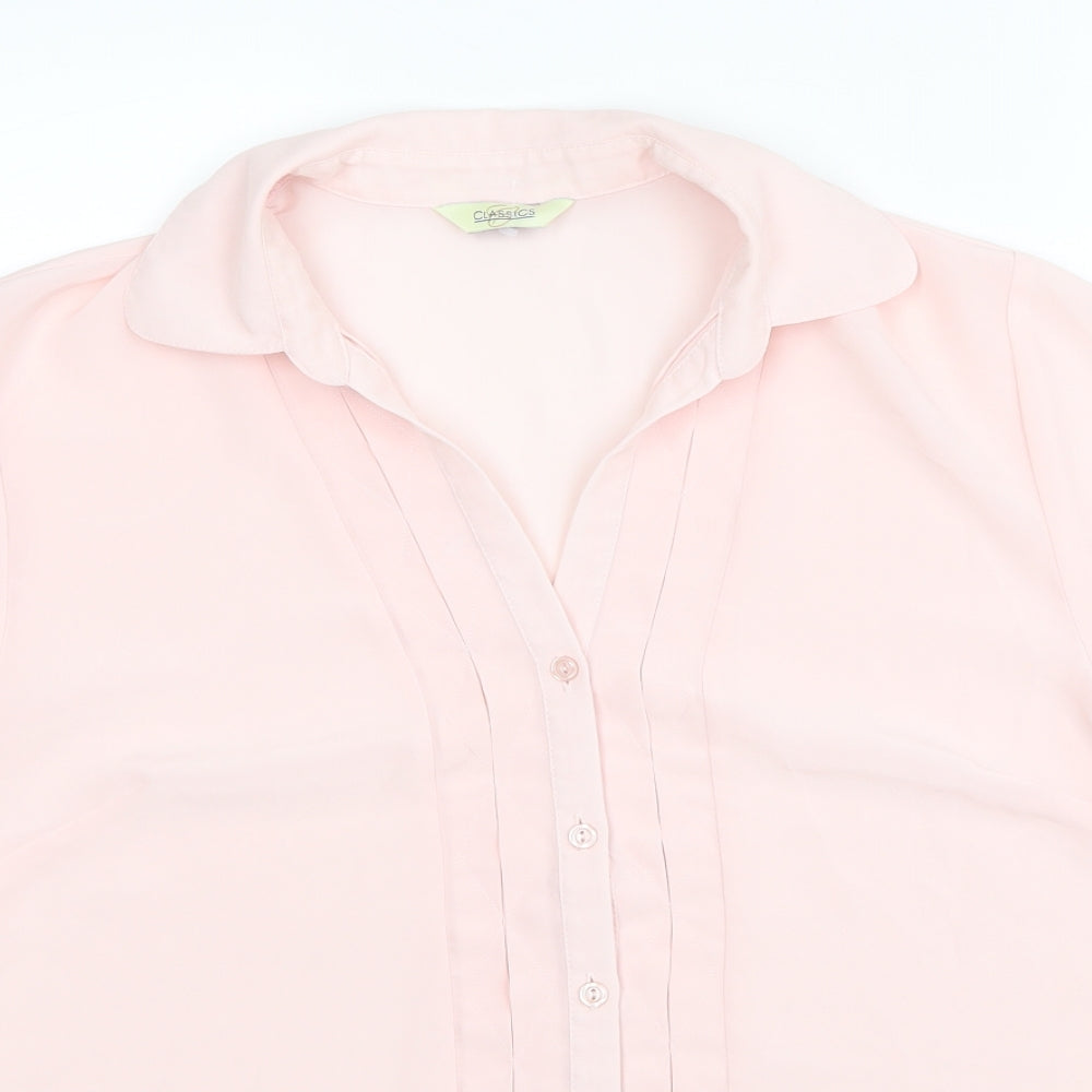 Classics Womens Pink Polyester Basic Button-Up Size 16 Collared