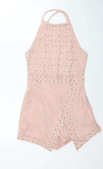 Missguided Womens Pink Polyester Playsuit One-Piece Size 6 Zip