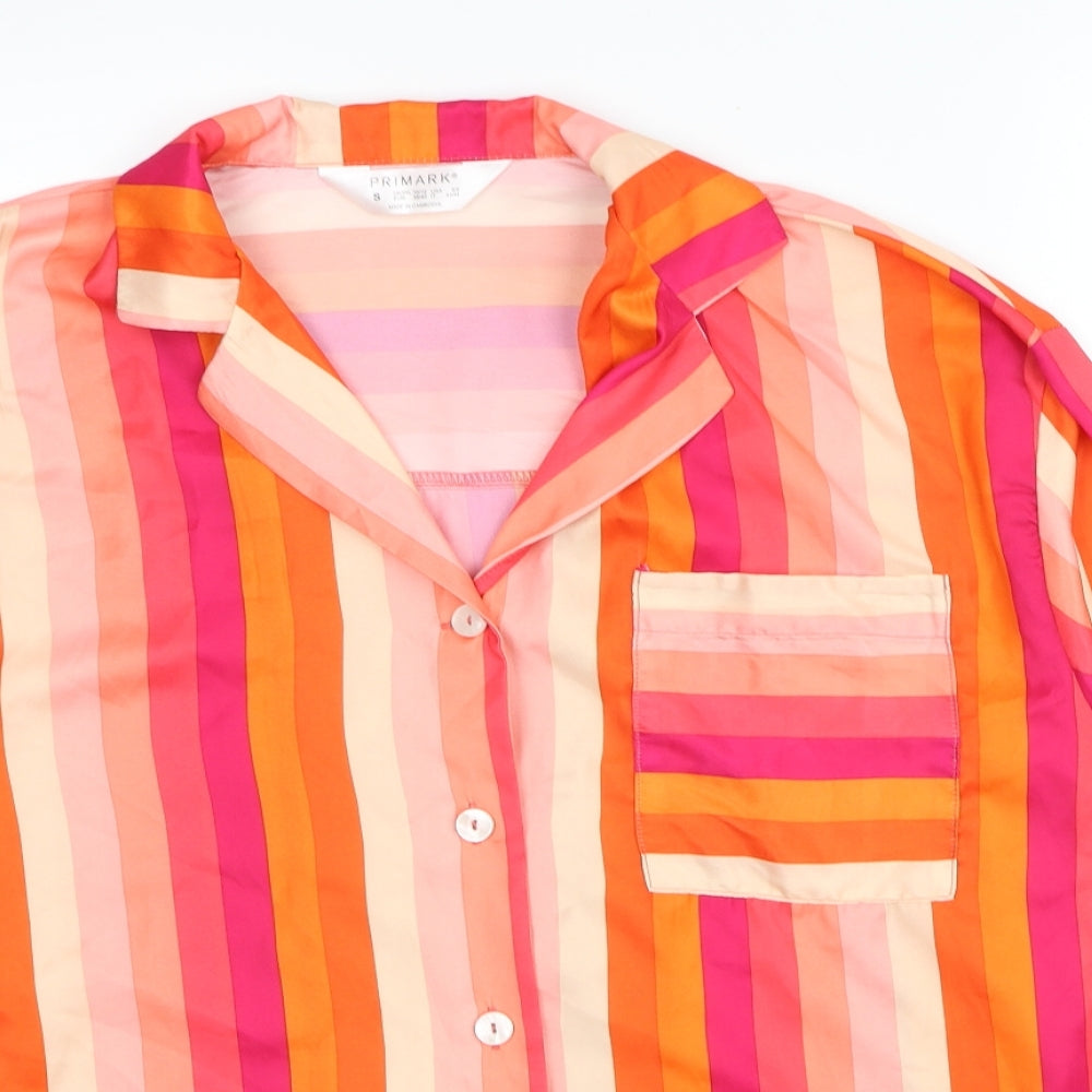 Primark Womens Multicoloured Striped Polyester Basic Button-Up Size 10 Collared