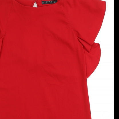 Zara Womens Red Polyester Shift Size S Boat Neck Button