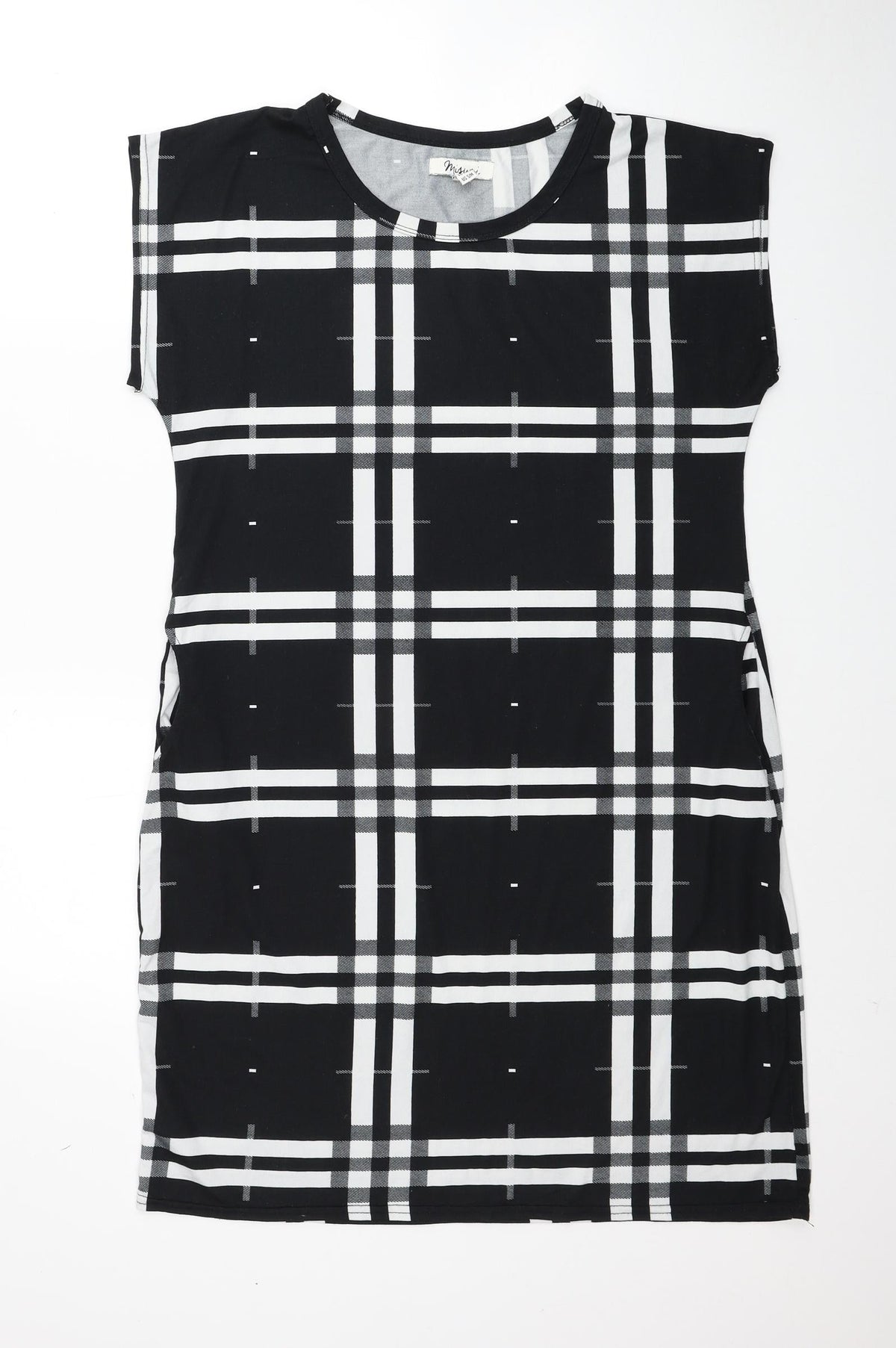 Misumi Womens Black Plaid Polyester Shift Size M Round Neck Pullover