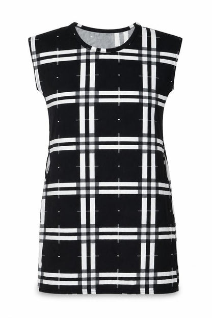 Misumi Womens Black Plaid Polyester Shift Size M Round Neck Pullover