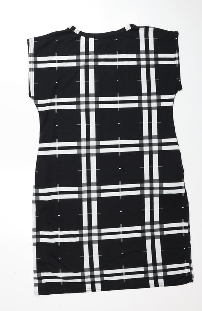 Misumi Womens Black Plaid Polyester Shift Size M Round Neck Pullover