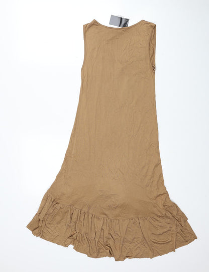 Atmosphere Womens Brown Viscose A-Line Size 12 Scoop Neck Pullover - Lace Detail