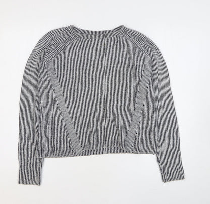 Jack Wills Womens Grey Round Neck Striped Cotton Pullover Jumper Size 8