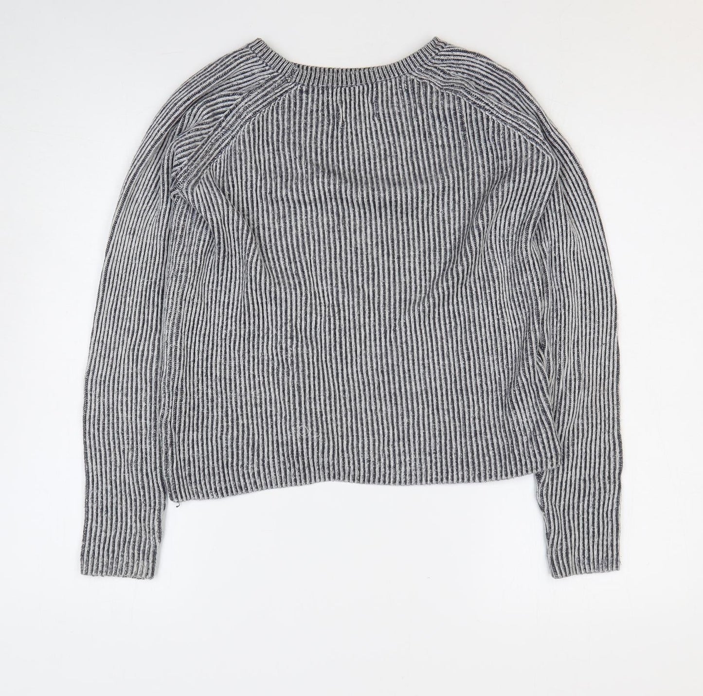 Jack Wills Womens Grey Round Neck Striped Cotton Pullover Jumper Size 8