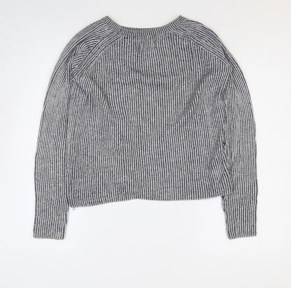 Jack Wills Womens Grey Round Neck Striped Cotton Pullover Jumper Size 8