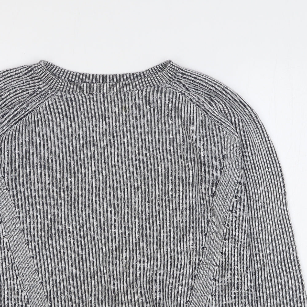 Jack Wills Womens Grey Round Neck Striped Cotton Pullover Jumper Size 8