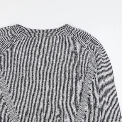Jack Wills Womens Grey Round Neck Striped Cotton Pullover Jumper Size 8